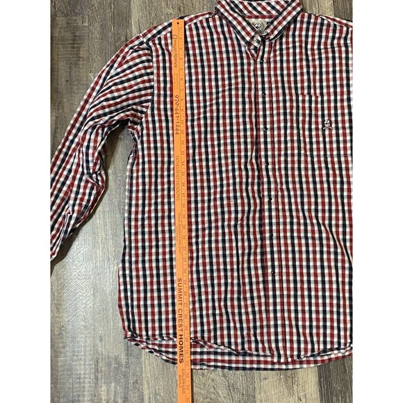 Cinch Men Button Up Shirt 2XL Red Plaid Pearl Snap Logo Long Sleeve - Picture 6 of 8